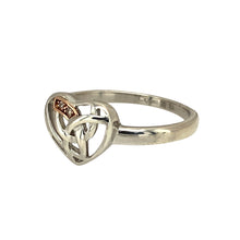 Load image into Gallery viewer, Preowned 925 Silver with 9ct Rose Gold &amp; Diamond Set Clogau Heart Eternal Love Ring in size N with the weight 2.10 grams. The front of the ring is 10mm high
