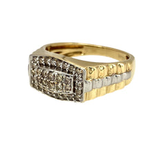 Load image into Gallery viewer, Preowned 9ct Yellow and White Gold &amp; Diamond Set Watch Strap Style Cluster Ring in size U with the weight 5.80 grams. The front of the ring is 10mm high and there is approximately 0.36ct of diamond content in total
