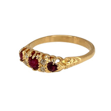 Load image into Gallery viewer, Preowned 18ct Yellow Gold Diamond &amp; Ruby Set Vintage Style Ring in size Q with the weight 3.60 grams. The center ruby stone is 4mm diameter
