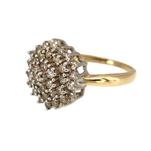 Load image into Gallery viewer, Preowned 9ct Yellow and White Gold &amp; Diamond Set Cluster Ring in size P with the weight 3.40 grams. The front of the ring is 15mm high
