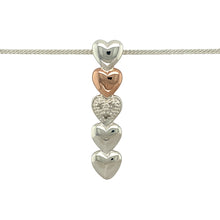 Load image into Gallery viewer, Preowned 925 Silver Clogau and 9ct Rose Clogau 925 Silver &amp; Diamond Set Clogau Heart Drop Pendant on an 18&quot; Clogau curb chain with the weight 7 grams. The pendant is 3.5cm long
