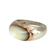 Load image into Gallery viewer, Preowned 925 Silver Clogau with 9ct Rose Gold &amp; Mother of Pearl Set Clogau Ring in size R with the weight 5.60 grams. The mother of pearl stone is 16mm by 10mm
