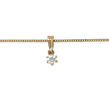 Load image into Gallery viewer, Preowned 9ct Yellow Gold &amp; Cubic Zirconia Set Solitaire Pendant on a 16&quot; curb chain with the weight 1.60 grams. The pendant is 1.3cm long including the bail and the stone is 4mm diameter
