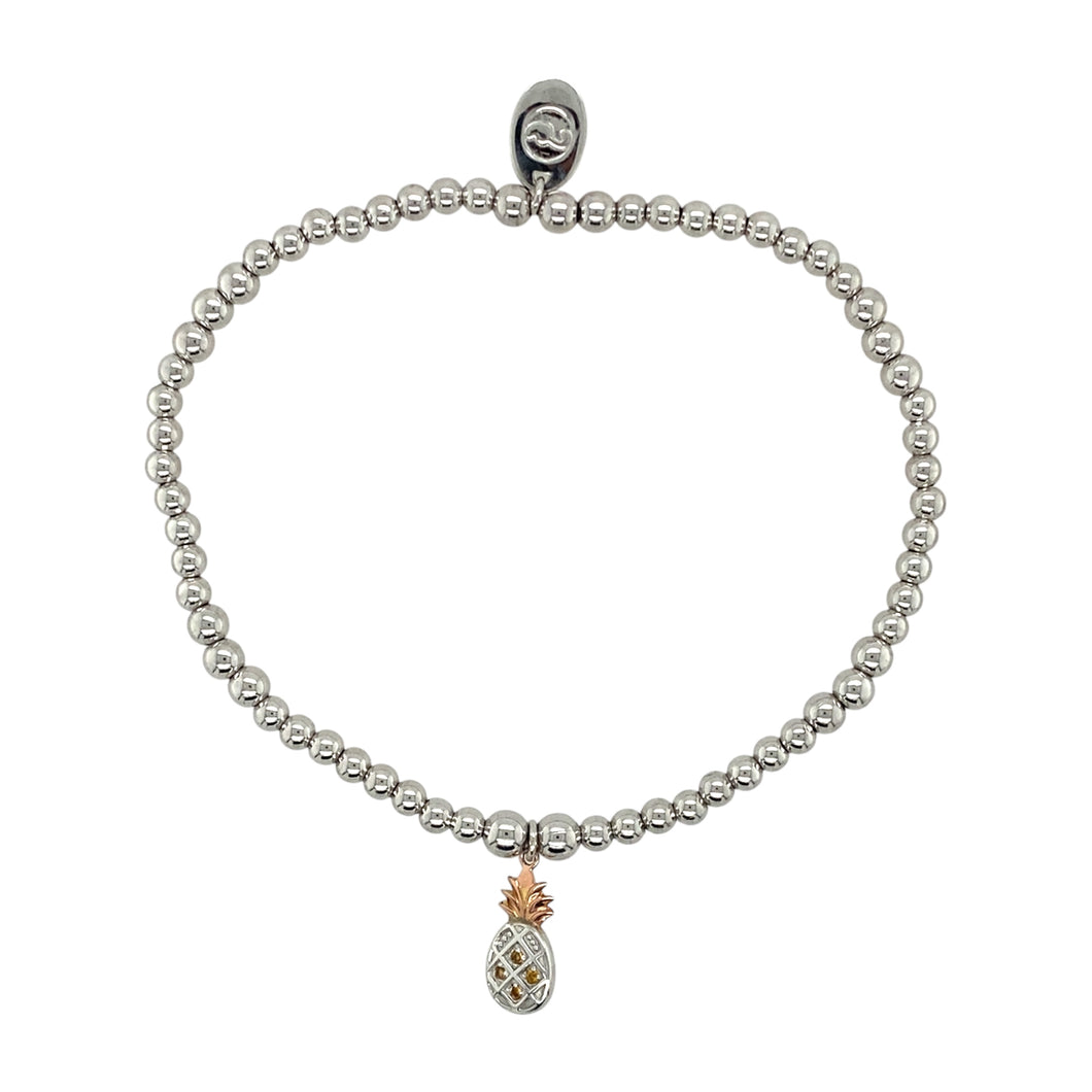 925 Silver & Citrine Set Pineapple Clogau Stretchy Beaded Bracelet