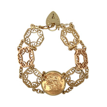 Load image into Gallery viewer, 9ct Gold Patterned 7.25&quot; Mount Bracelet with 22ct Gold Full Sovereign
