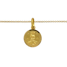 Load image into Gallery viewer, Preowned 18ct Yellow Gold Virgo Zodiac Pendant on a 19&quot; belcher chain with the weight 3.70 grams. The pendant is 2.1cm long including the bail
