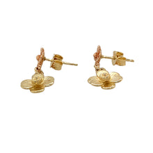 Load image into Gallery viewer, Preowned 9ct Yellow and Rose Gold Clogau Poppy Flower Drop Earrings with the weight 3.40 grams. The backs are not Clogau
