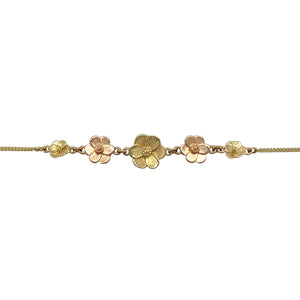 Preowned 9ct Yellow and Rose Gold Clogau Poppy Style Flower 16" Necklace with the weight 7.40 grams. The center poppy is 12mm diameter