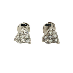 Preowned 18ct White Gold & Diamond Cluster Illusion Set Heart Stud Earrings with the weight 3.60 grams