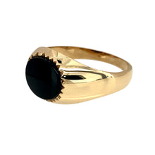 Load image into Gallery viewer, Preowned 9ct Yellow Gold &amp; Onyx Set Signet Ring in size Q with the weight 2.72 grams. The onyx stone is 10mm by 8mm
