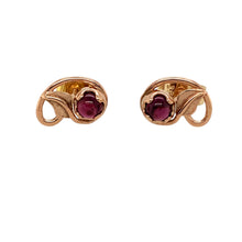 Load image into Gallery viewer, Preowned 9ct Rose and Yellow Gold &amp; Garnet Set Vine Clogau Stud Earrings with the weight 2.10 grams. The garnet stones are each 4mm diameter and the backs are not Welsh gold Clogau
