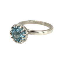 Load image into Gallery viewer, Preowned 925 Silver with 9ct Rose Gold &amp; Blue Topaz Set Clogau Ring in size L with the weight 3.90 grams. The blue topaz stone is 8mm diameter
