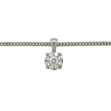 Load image into Gallery viewer, Preowned 18ct White Gold &amp; Diamond Set Multi Stone Solitaire Pendant on an 18&quot; curb chain with the weight 6.20 grams. The pendant is 12mm long including the bail and there is approximately 0.22ct of diamond content in total
