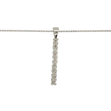 Load image into Gallery viewer, Preowned 9ct White Gold &amp; Diamond Set Bar Pendant on an 18&quot; fine curb chain with the weight 1.90 grams. The pendant is 2.9cm long including the bail
