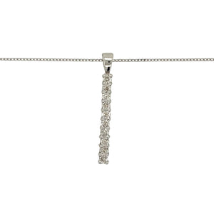 Preowned 9ct White Gold & Diamond Set Bar Pendant on an 18" fine curb chain with the weight 1.90 grams. The pendant is 2.9cm long including the bail