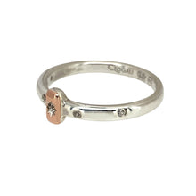 Load image into Gallery viewer, Preowned 925 Silver Clogau with 9ct Rose &amp; White Topaz Set Clogau Ring in size J with the weight 1.50 grams. The front of the ring is 5mm high
