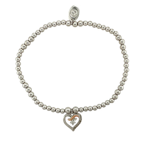 925 Silver & White Topaz Set Clogau Heart Stretchy Beaded Bracelet