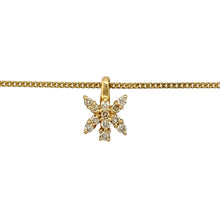 Load image into Gallery viewer, Preowned 18ct Yellow Gold &amp; Diamond Set Butterfly Pendant on an 16&quot; curb chain with the weight 3.20 grams. The pendant is 1.2cm long including the bail
