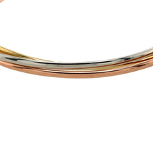 Load image into Gallery viewer, Preowned 9ct Yellow Gold Three Band Twist Bangle with the weight 14.50 grams. The individual bangle width is 2mm wide and the bangle diameter is 7cm
