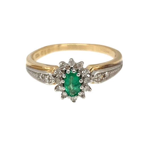 9ct Gold Diamond & Emerald Set Cluster Ring