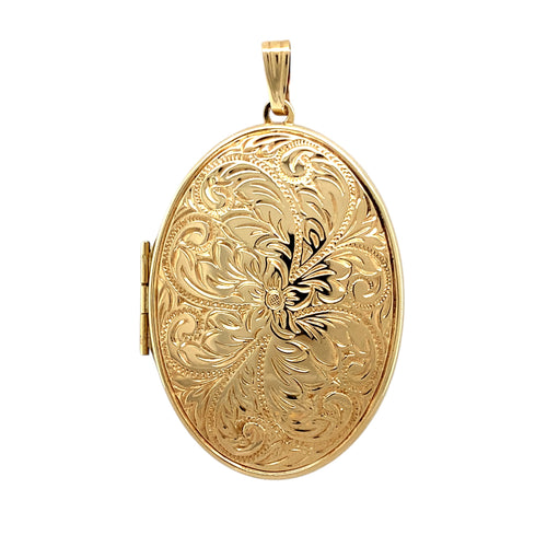 9ct Gold Flower Patterned Large Oval Locket