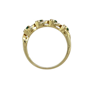 9ct Gold Diamond & Emerald Set Twist Style Band Ring