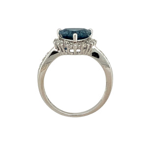 9ct White Gold Diamond & Blue Topaz Set Halo Style Ring