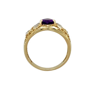 9ct Gold Diamond & Amethyst Set Heart Band Ring