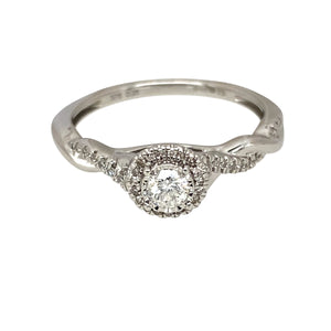 9ct White Gold & Diamond Set Solitaire Halo Ring