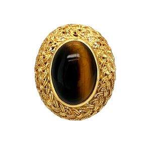 18ct Gold & Tiger's Eye Oval Cut Stone Weave Detail Ring