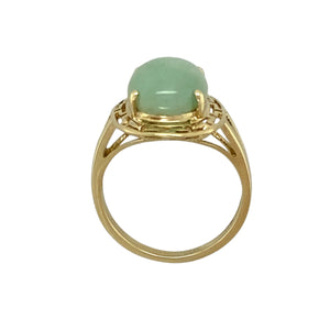 9ct Gold & Jade Set Patterned Oval Ring