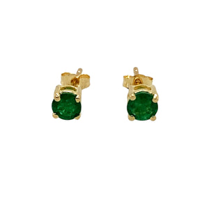 Preowned 10ct Yellow Gold & Emerald Coloured Stone Set Stud Earrings with the weight 0.60 grams. The emerald coloured stones are each 4mm diameter