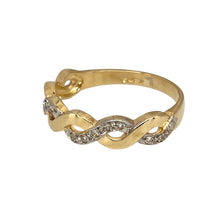 Load image into Gallery viewer, Preowned 9ct Yellow and White Gold &amp; Diamond Set Twist Weave Band Ring in size L to M with the weight 1.80 grams. The band is 4mm wide
