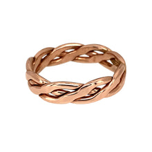 Load image into Gallery viewer, Preowned 9ct Rose Welsh Gold Celtic Weave Band Ring in size N with the weight 3.40 grams. The band is approximately 4.5mm wide
