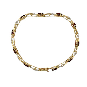 9ct Gold Diamond & Garnet Set 7.5" Bracelet