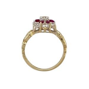 9ct Gold Ruby & Cubic Zirconia Set Flower Cluster Ring