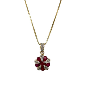 9ct Gold Diamond & Ruby Set Art Deco Style 16" - 18" Necklace