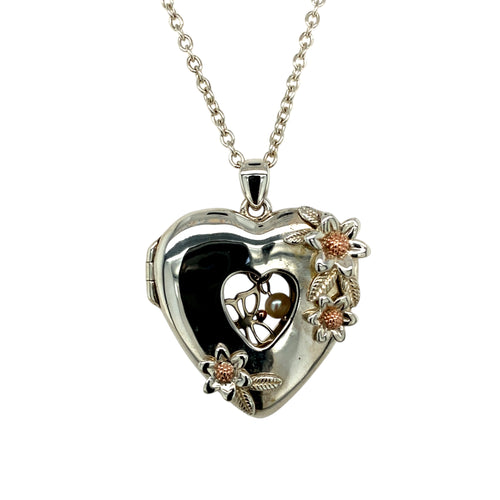 925 Silver Clogau Heart Flower Patterned Locket 18