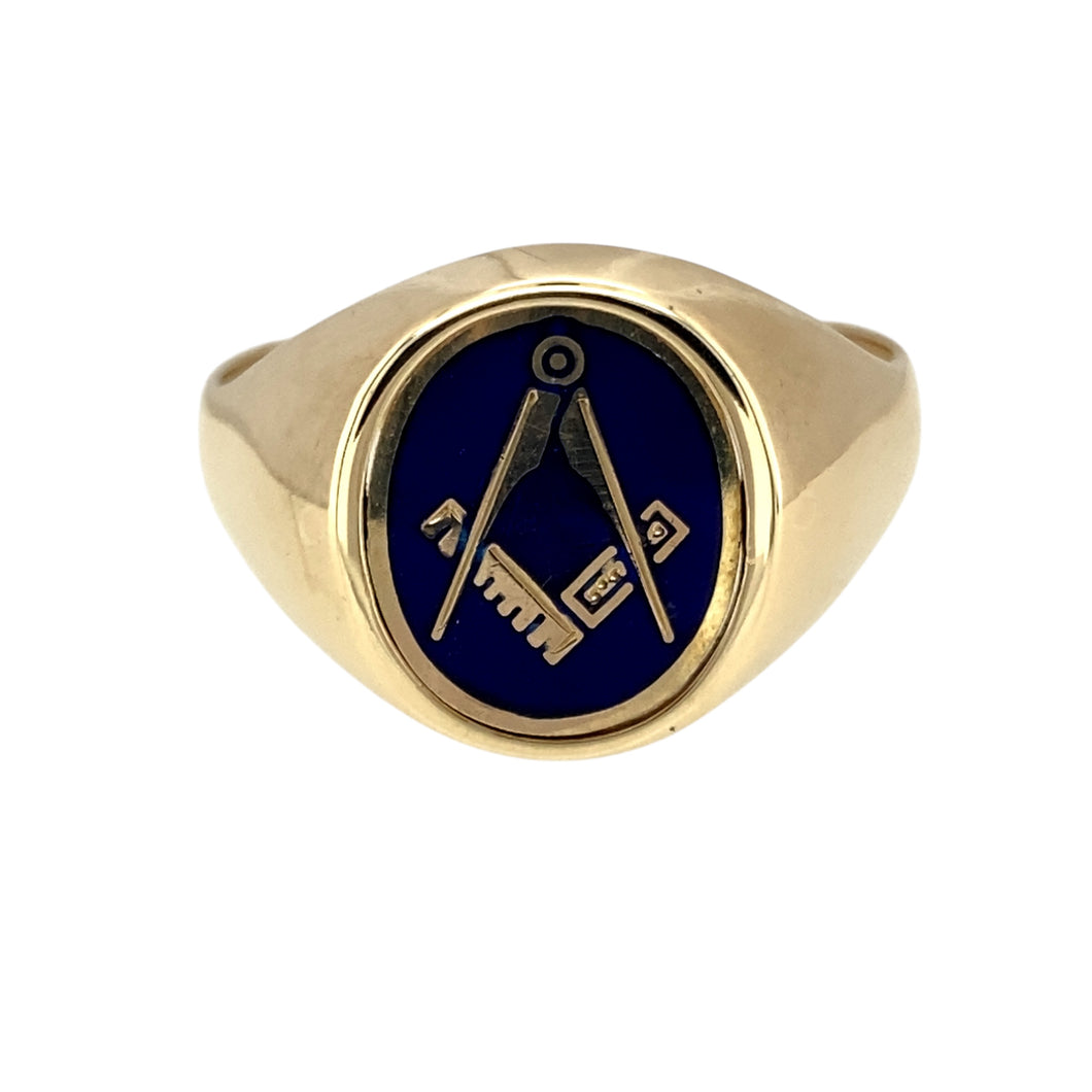 9ct Gold Masonic Swivel Oval Signet Ring