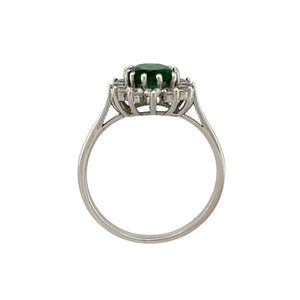 9ct White Gold Green Stone & Cubic Zirconia Set Cluster Ring