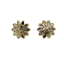 Load image into Gallery viewer, Add a delicate and elegant touch to your jewellery collection with these pre-owned 9ct white and yellow gold flower stud earrings, featuring:

Design: Beautiful flower-shaped stud earrings, combining two-tone gold for a stylish and timeless look.
Material: 9-carat white and yellow gold, creating a subtle contrast that enhances the floral design.
Weight: A lightweight 1.40 grams, ensuring comfortable wear for any occasion.
A charming and versatile accessory, perfect for adding a touch of nature
