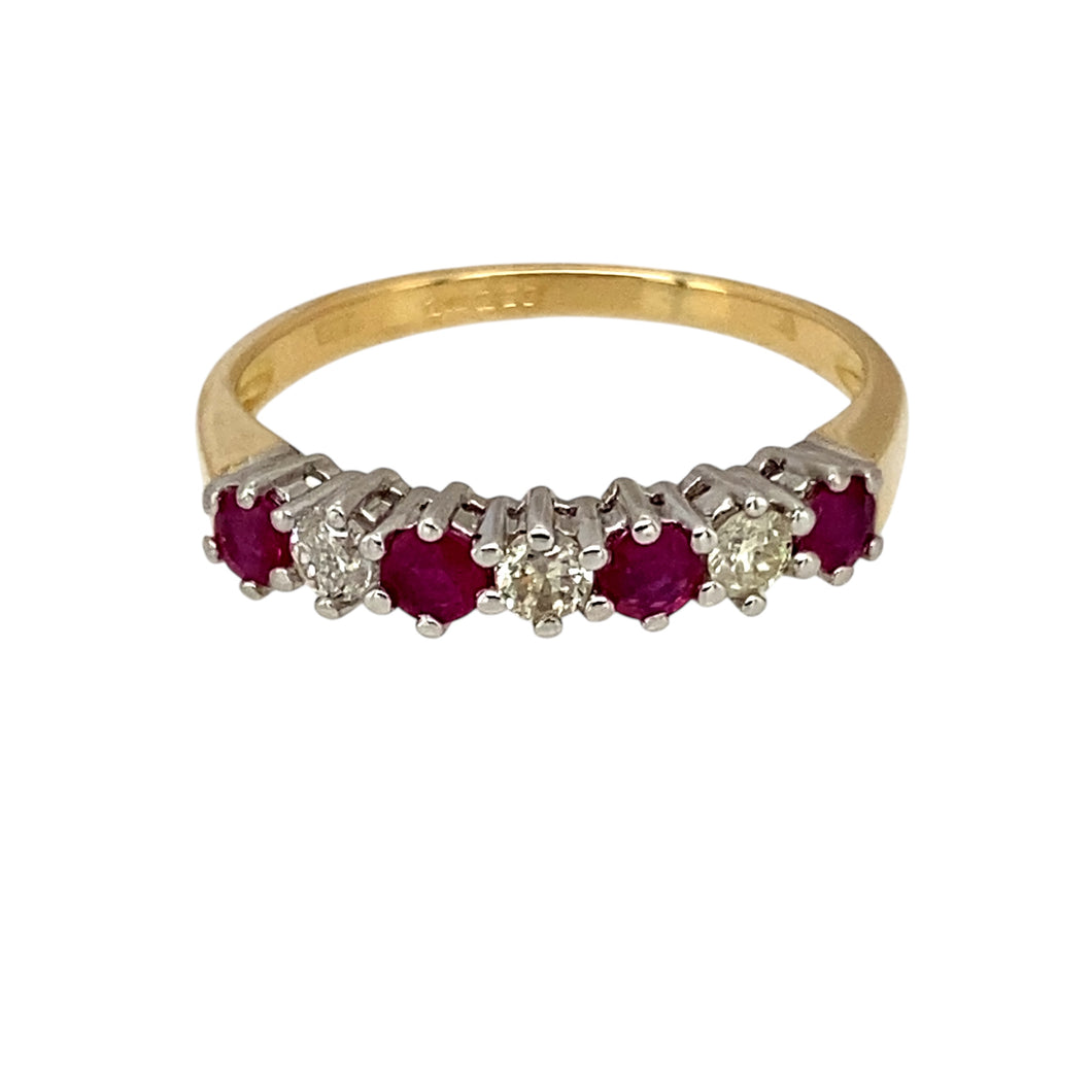 18ct Gold Diamond & Ruby Set Band Ring