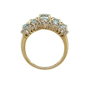 9ct Gold Diamond & Aquamarine Set Five Stone Halo Ring