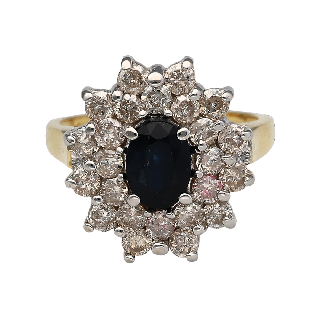 18ct Gold Diamond & Sapphire Set Cluster Ring