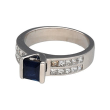 Load image into Gallery viewer, Preowned 18ct White Gold Diamond &amp; Sapphire Set Ring in size K with the weight 6.50 grams. The sapphire stone is princess cut and 5mm by 5mm
