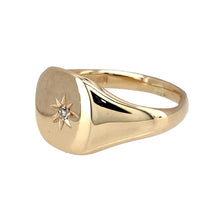 Load image into Gallery viewer, Preowned 9ct Yellow Gold &amp; Diamond Set Signet Ring in size S with the weight 6.50 grams. The front of the ring is 12mm high
