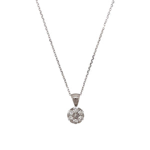 18ct White Gold & Diamond Set Flower Cluster 16" Necklace