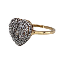 Load image into Gallery viewer, Preowned 9ct Yellow and White Gold &amp; Diamond Pave Set Heart Ring in size T with the weight 4.30 grams. The front of the ring is 15mm high
