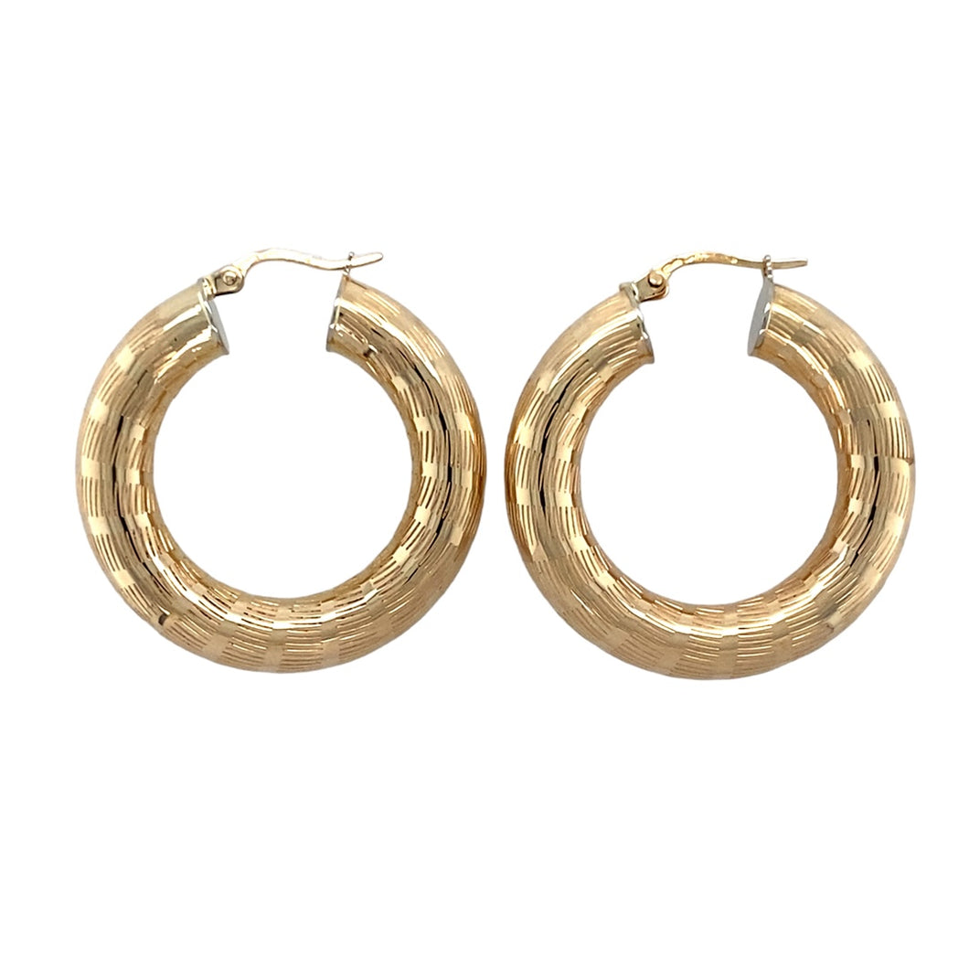 9ct Gold Striped Patterned Hoop Creole Earrings