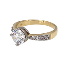 Load image into Gallery viewer, Preowned 9ct Yellow and White Gold &amp; Cubic Zirconia Set Solitaire Ring in size N with the weight 2.90 grams. The stone is 7mm diameter
